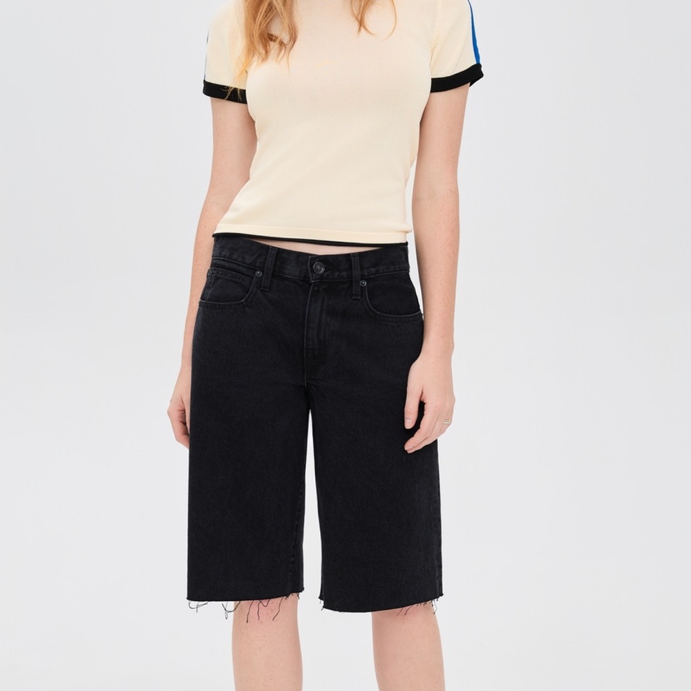 SLVRLAKE NEW Black Denim Wide Leg Mica Shorts
